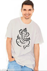 Ganesh Ji Ganesha digitally printed cotton blend T-shirt, men's half sleeve in vibrant colors, perfect for gym & casual wear
