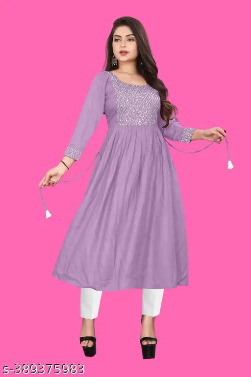 Viscose Rayon Solid Women's Kurti, trendy three-quarter sleeve festive wear from India