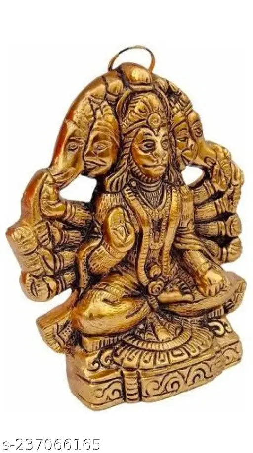 Panchmukhi Hanuman Idol, golden finish, traditional design for home temple or office decoration and gifting, Indian artistry