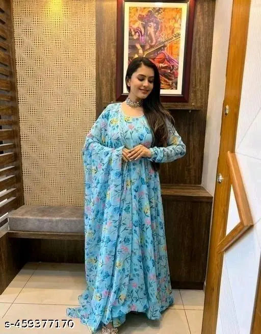 Acrylic printed dupatta set, long sleeves, Indian traditional wear, vibrant pattern, sizes S-XXL