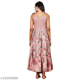 Rayon sleeveless printed anarkali kurti for women's ethnic wear, trendy style with shoulder strap and knot details