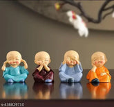 Smiling Buddha-Gandhi mini set (4 pieces) - Indian religious idols for home, car, office decor & gifting