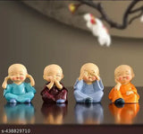 Smiling Buddha-Gandhi mini set (4 pieces) - Indian religious idols for home, car, office decor & gifting