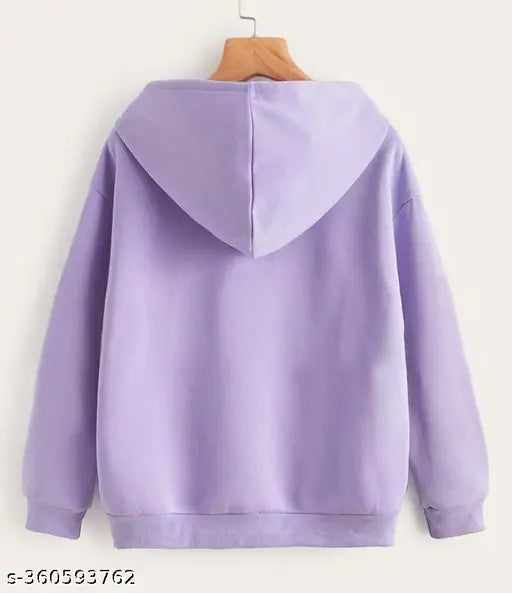 Purple embellished hoodie for girls, long sleeve, printed net pattern on wool fabric