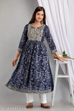 Blue rayon embroidered kurta with cotton pants, intricate naira cut design, ethnic wear for women