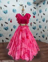 Georgette Trendy Top & Bottom (3-4yrs - 7-8yrs), fully stitched with digital flower print, self-design top and printed net bottom