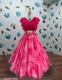 Georgette Trendy Top & Bottom (3-4yrs - 7-8yrs), fully stitched with digital flower print, self-design top and printed net bottom