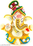 Handmade yellow marble Mini Lord Ganesh Ganpati Idol, symbolizing Hindu deity for prosperity & wisdom, ideal for car dashboard gifts or home decor