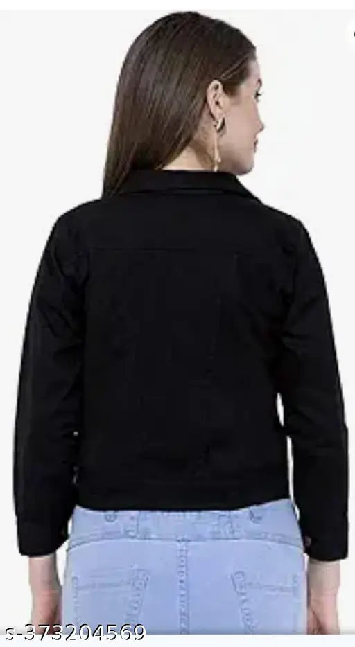 Black denim long sleeve solid color jacket for women, trendy and new, India origin