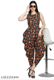 Owl-printed crepe sleeve women's maxi Dhoti jumpsuit, sleeveless design, India origin