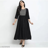 Rayon embroidered kurti with frock pattern, three-quarter sleeves, Indian fashion apparel