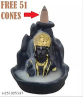 Handcrafted Poly Resin Hanuman Ji Statue Idol Bajrangbali Incense Holder with 51 Free Backflow Cones, Indian decorative showpiece