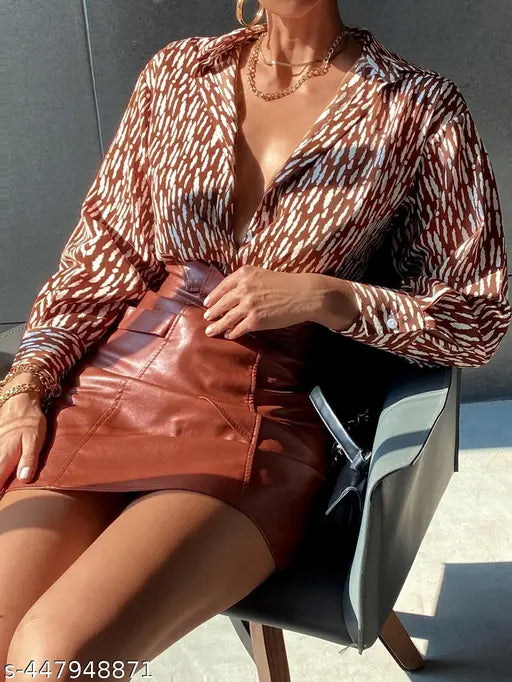 Oversized rayon print shirt, long sleeves for women's western wear, versatile and fashion-forward