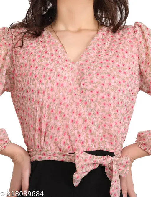 Stylish lycra jumpsuit for women, printed net party wear with long sleeves, ideal for any occasion. Made in georgette fabric and imported lycra pants. (India origin)