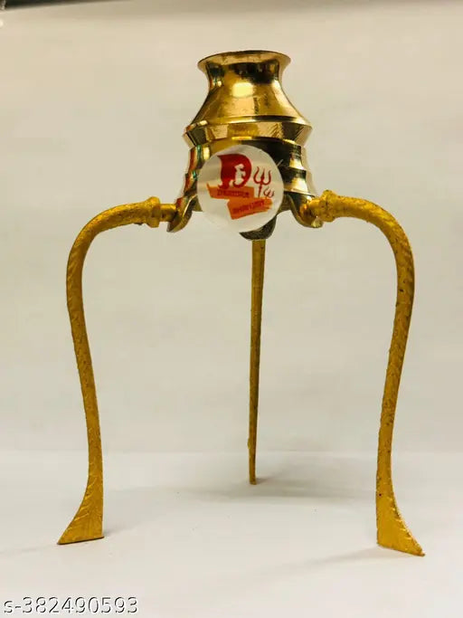 Brass Shivling stand without Shivling, olden touch Tripai Lota for divine jalabhishek - 12cm (Indian decor)