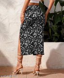 Polyester pencil print knee-length striped skirt, available in sizes 26, 28, 30, 32 (India)