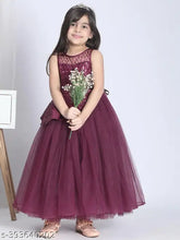 Purple girls party dress, embellished net, sleeveless, 1-2 years, India