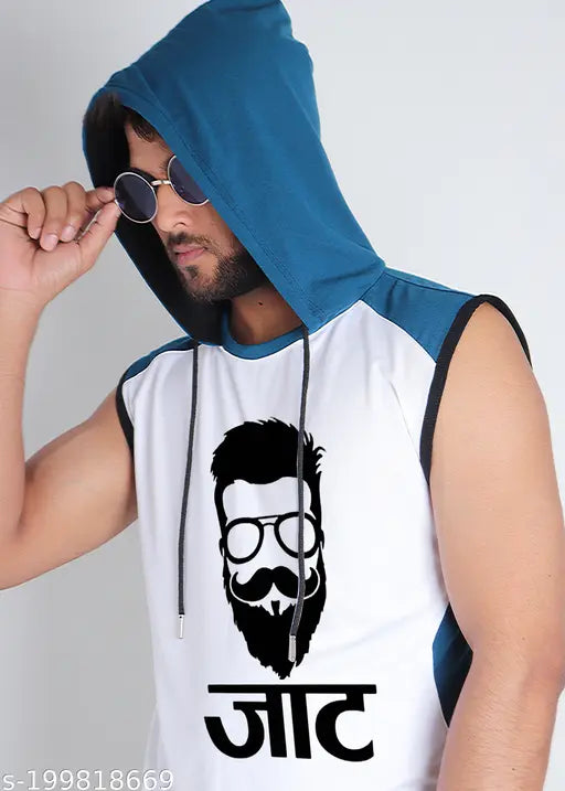 Polycotton jatt singh round neck tee, sleeveless, printed net design, comfortable wear for any season