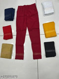 Modern navy blue cotton-lycra pants for women, slim fit design, color block pattern