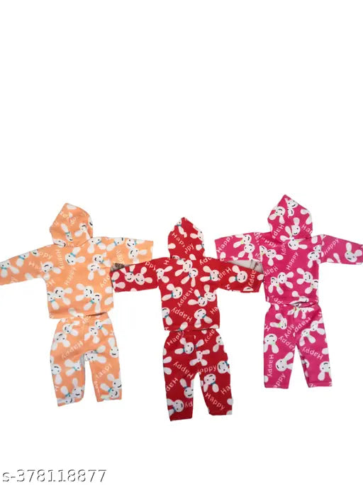 Winter wool hoodies set for baby boys & girls in long sleeves with printed patterns, warm and cozy winter suit for your little ones from India