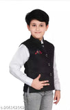 Cotton blend sleeveless Jawahar Cut waistcoat by Nadwi Garments for boys aged 1-15, solid pattern