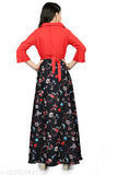 Newest printed maxi dress, high-quality crepe fabric, short sleeves, rose flower print, round neck, designed for girls' parties