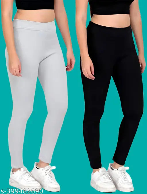 Cotton blend self-design net women's jeggings combo 2, stylish and comfortable for everyday wear