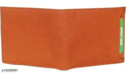 Tan artificial leather wallet for men, genuine leather design with 12 card slots - casual style, solid pattern, free size (12cm x 9cm), made in India