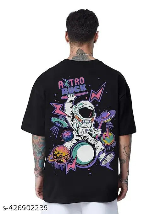 Oversized cotton blend t-shirt for men, printed with a panda design. Black color. Indian made." (124 characters)