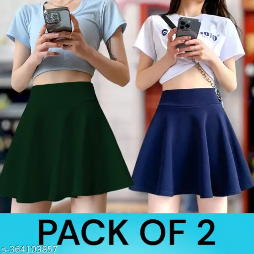 Cotton blend solid mini skirts, 26-36 waist sizes for women's fashion