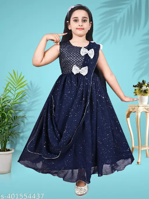 Navy Blue Modern Fancy Girls dress, acrylic sleeveless, embellished net, size 2-3 years, India origin