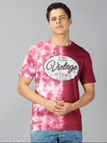 Red cotton round t-shirt, short sleeves, abstract print for men. Soft, breathable, stylish, and affordable