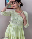Green Rayon Anarkali Gown with Embroidery, rayon gown for special functions in India