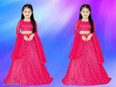 New Awesome gajri net lehenga choli for kids/girls, unstitched set with three-quarter sleeves, available in multiple sizes from 7-14 years, Indian origin