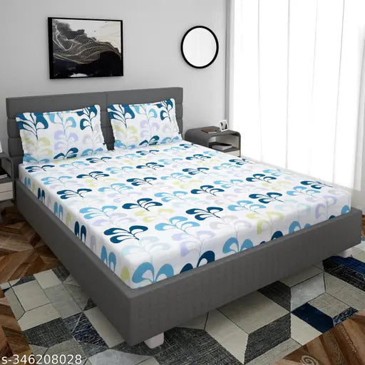 Real dream cotton, superfine floral fitted bedsheet with 2 pillow covers, ideal for adult summer use (double queen size)