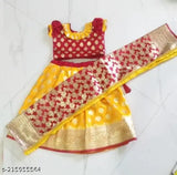 Acrylic chanderi silk printed baby lahenga, abstract design, 3-6 months size