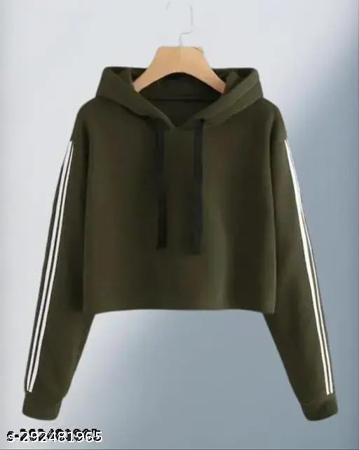 Olive cotton women's crop sweatshirt - stylish, comfortable, and versatile for all seasons
