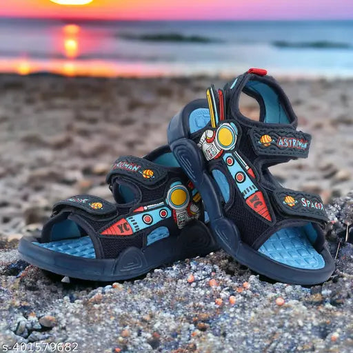 Blue PVC strappy Velcro sports sandals for kids (2.5-5.5 years) - comfortable, textured, and safe playwear