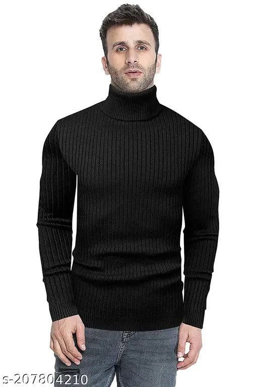 Men's striped cotton turtle neck sweater, full sleeve, free size - casual wear, India origin