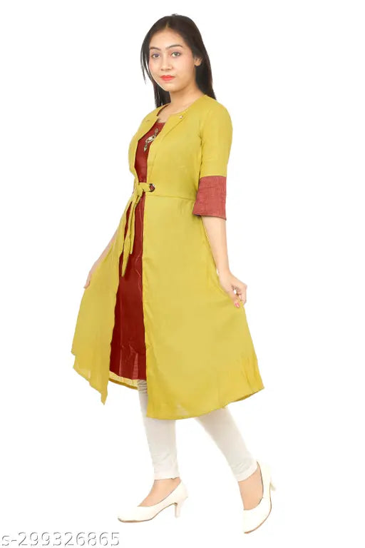 Yellow and maroon cotton blend kurta, soft and comfortable Indian fashion