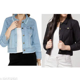 Denim jackets combo for girls, solid color, denim fabric, long sleeves, stylish and functional, size 10-16 years, made in India