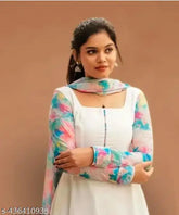 Georgette white long-sleeve dress, solid design from West Wear KF 3 DI DREES, available in sizes S to XXXL, made in India