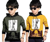 Kids boys hooded typography printed cotton blend t-shirt pack of 2, sizes 2-16 years, Paris print, casual wear