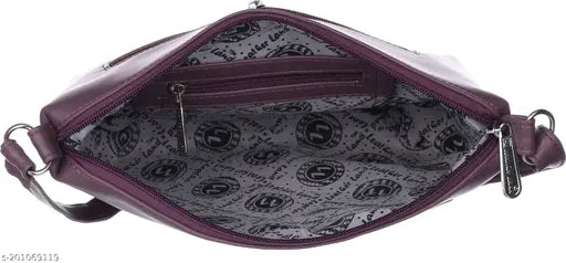 Purple faux leather American Stitch Sling Bag, adjustable strap, water-resistant, embroidered pattern, 3 compartments, daily use, India origin