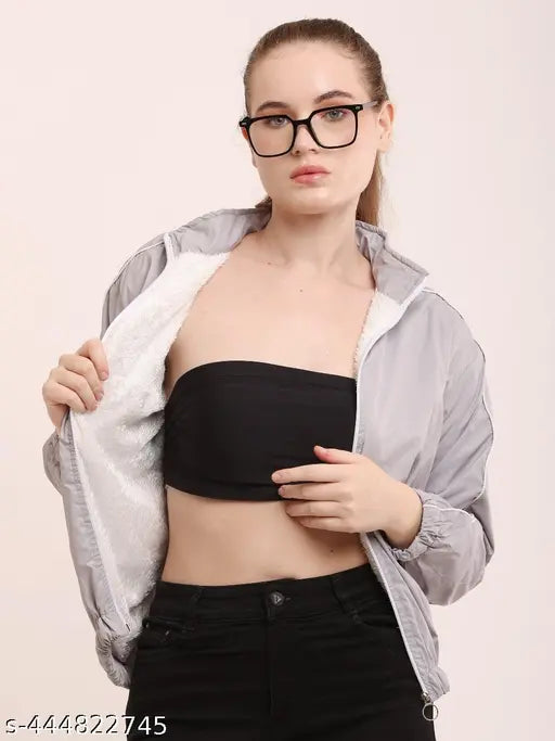 Solid polyester long sleeve women's jacket, butter piping detail, made in India