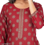Gold-printed rayon kurta with palazzo by Emre Creation, featuring three-quarter sleeves and professional tailoring
