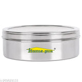 Stainless steel HomePro See Through Neelam Masala Dabba, airtight multi-purpose kitchen container (22.5 cm diameter) with 9 small compartments. Perfect for organizing spices at home