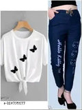Classical cotton blend t-shirt & denim jogger jeans combo pack2 - Indian fusion fashionable outfit