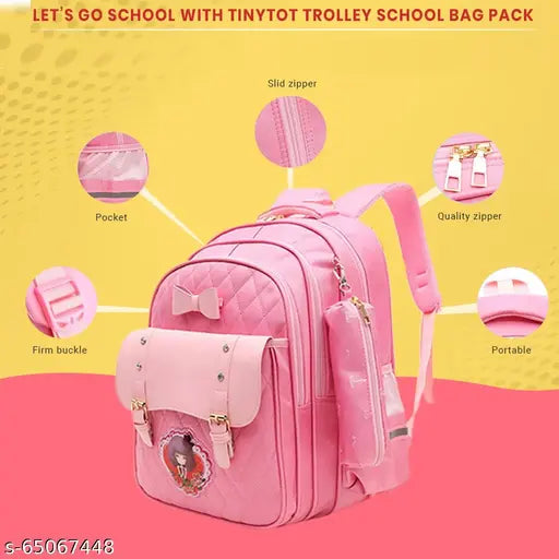 Pink polyester Tinytot designer backpack, 25L capacity, perfect for girls' school/college use