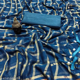 Georette saree with zari woven print, free size, Indian silk blend blouse on mannequin